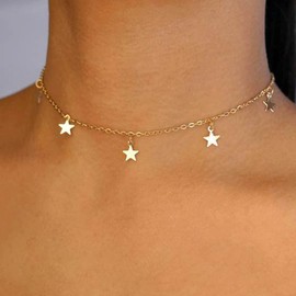 Yheakne Choker Necklace with Small Star Necklace with Gold Star Pendant Chain Minimalist Necklace Simple Necklace for Everyday Jewellery for Women and Girls