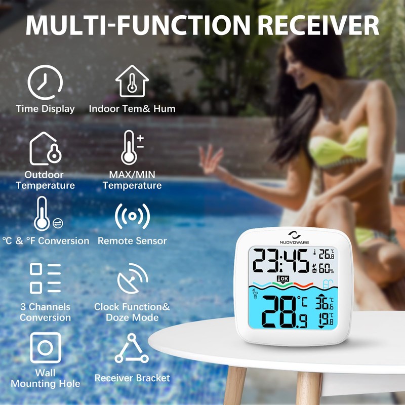 Nuovoware Digital Floating Pool Thermometer, Wireless Thermometer with Easy Read