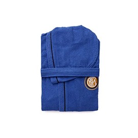 NUOVO ACCAPPATOIO CON CAPPUCCIO UFFICIALE FC INTER TG S M L XL XXL NERO AZZURRO 100% MICRO SPUGNA PURO COTONE UOMO (L - 48 / 50)