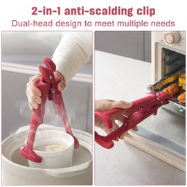 Bowl Gripper Clip, 2-in-1 Bowl Gripper, Kitchen Tongs, Pizza Tongs with Non-Slip Handle, Cooking Tongs for Hot Air Fryer, Kitchen Tongs for Hot Bowls, Plates, Bowls and Pans