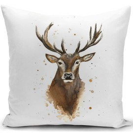 KUNQIAN Stag Cushion Cover Stag Head Animal Christmas Pillow Cover Decor Xmas Stag Ornament Wildlife Deer for Home Livingroom Couch Bed Sofa Decorate Throw Pillow Case Stag Gift 18"x18"
