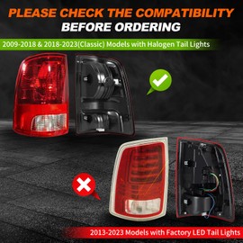 MAYELLO Black Full LED Tail Lights Brake Rear Lamps Clear Lens Blackout Style Upgrade for 2009-2018 Dodge Ram 1500 2500 3500, 2019-2024 Ram 1500 Classic, fit Factory Halogen Trims Only