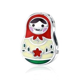 Matryoshka 100% 925 Sterling Silver Colorful Enamel Matryoshka Beads Charms fit Women Bracelets & Bangles Jewelry Making