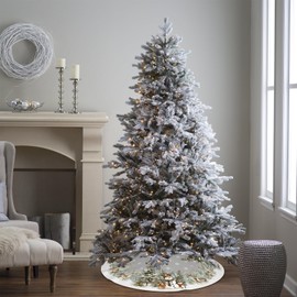 Christmas Tree Skirt 48 Inch Snowman Reindeer Snowflakes Xmas Tree Mat for Winter Holiday Party Home Decor Indoor Outdoor Ornaments