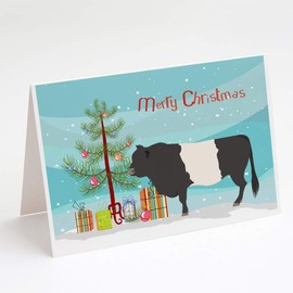 Caroline's Treasures BB9198GCA7P Belted Galloway Cow Christmas Greeting Cards and Envelopes Pack of 8, Teal Blank Cards with Envelopes Whimsical A7 Size 5x7 Blank Note Cards