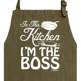 Chef Themed Gifts For Women In This Kitchen I'm The Boss Two Pocket Adjustable Bib Apron Military Green