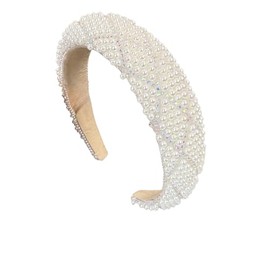 Pearl Headbands for Women, Women Bridal Headband for Wedding Padded Faux Pearl Hair Accessories Bridal Hair Hoop with Glitter Crystal Rhinestones (White, One size)