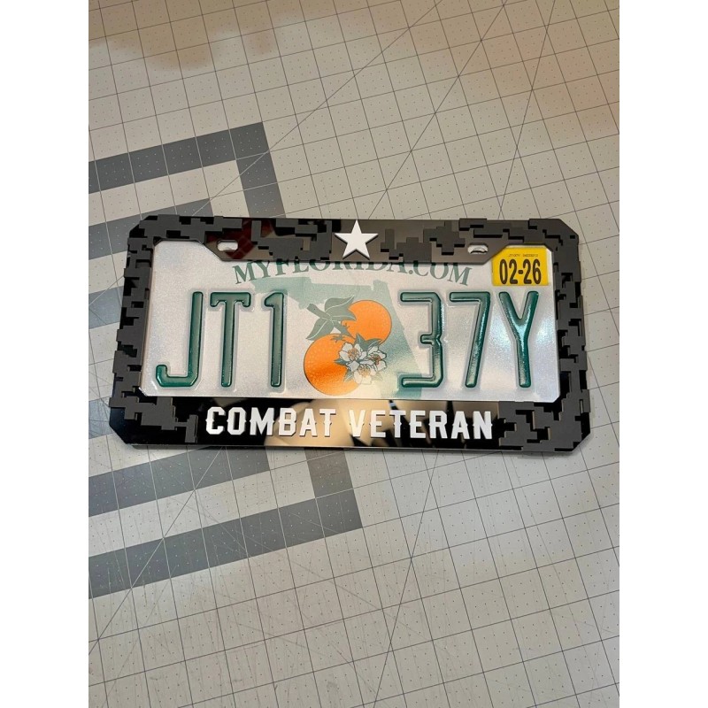 plate frame COMBAT VETERAN Black License Plate Frame Cover, Frame,