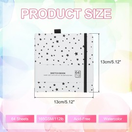 PATIKIL 5.1x5.1" Watercolor Sketchbook, 64 Sheet 165GSM/112lb Watercolor Paper Sketchbooks Acid Free Watercolor Journal Hardcover Artists Paper Pads with Pen Holder, White Star