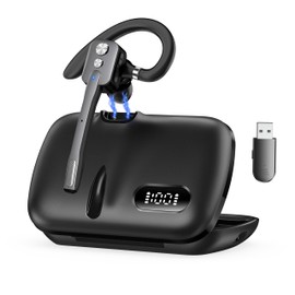 Bluetooth Headset, Wireless Bluetooth Earpiece with Dual-Mic & Noise Canceling, Single Ear Headset with Mute for Business, Remote Work, V5.3 Hand-Free headset for iOS Android Cell Phone (Gray)