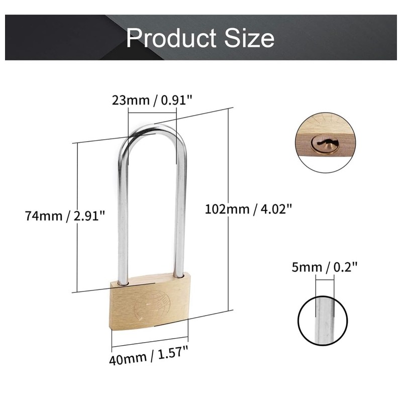 2 Pcs Heavy Duty Padlock Long Shackle Padlock with Keys,