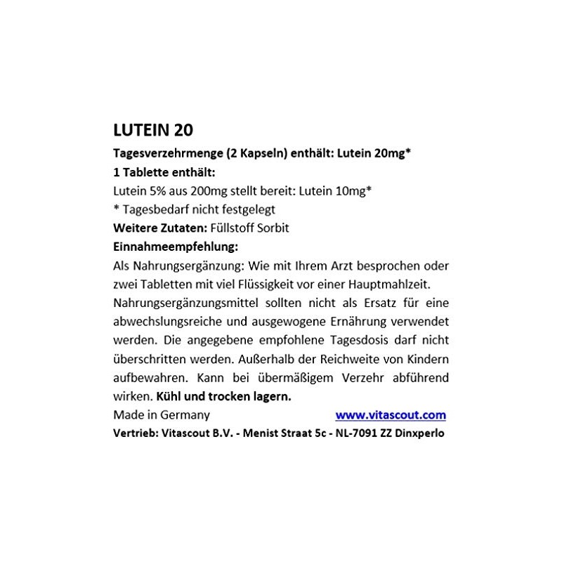 Vitascut® Lutein 20 II 250 Tablets of 10 mg for