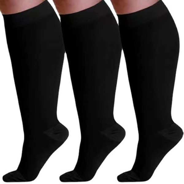 Cheeroyal 3-Piece Plus Size Compression Socks for Men and Women 20-30 mmhg Extra Size Wide Calf and Knee Socks to Support the Cycle