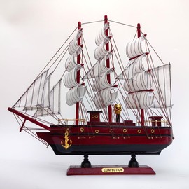 Lizipai Handmade Craft with Multiple Sailboat Models for Decorating and Ocean Themed Wooden Sailboats Suitable for Home and Office Desks (Red)