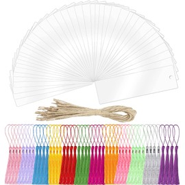 Acrylic Blank Bookmark, BetterJonny 40Pcs Clear Craft Bookmark Acrylic Book Markers with 48Pcs Bookmark Tassels and 30Pcs Ropes Unfinished Rectangle Book Marker Tags for DIY Projects and Present Tags