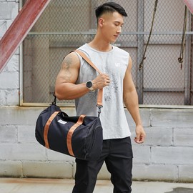 BE Smart Gym Bag Sports Duffle Bag, Waterproof Gym Bags Weekender Bag with Shoe Compartment, Lightweight Large Overnight Workout Bag (Black-Brown with Dry & Wet Pocket)