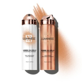 LUMINESS Silk Airbrush Spray Foundation & Primer Kit - Full Coverage Foundation, Anti-Aging Formula Hydrates & Moisturizes with Hyaluronic Acid, Aloe Vera & Hydrolyzed Silk (Shade - Tan)