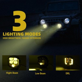 YYSESRT 7 Inch 95W Amber Yellow Offroad Light with High Low Beam, 10800LM High Brightnes Driving Light for Wrangler, Pickup, Truck, SUV, UTV, 4x4, 1PC