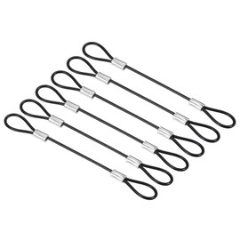 PATIKIL 5 Inch Safety Cable Lock, 6 Pack Stainless Steel 2mm Dia Security Wire Rope with Double Loop for Stage Lighting Luggage Lock Black