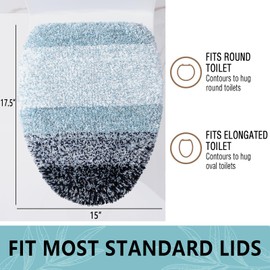 Arotive Soft Microfiber Bathroom Toilet Lid Cover, Machine Washable Seat Covers, 17.5 x 15, Stays in Place Rubber Backing, Fits Most Round, Elongated and Oblong Lids, Accessories Decor, Dark Blue