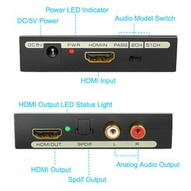 SOONHUA HDMI Audio Extractor Splitter - Converter 1080P Stereo to HDMI with Optical SPDIF + RCA L/R