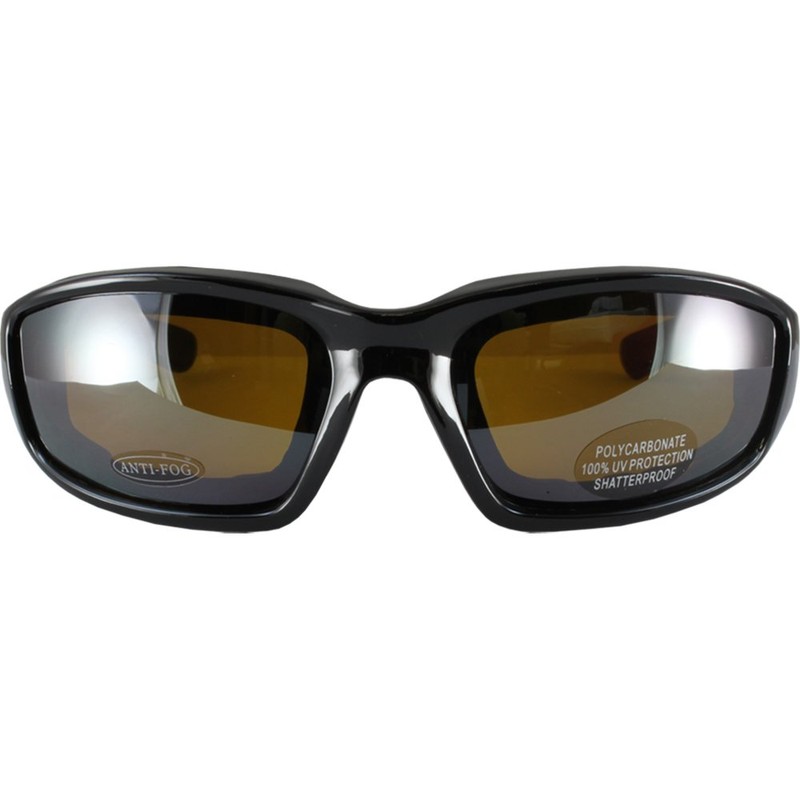 Birdz Eyewear Oriole Padded Motorcycle Glasses (Black Frame/Mirrored Brown Lens)