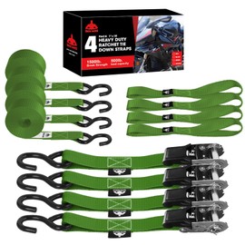 Jack Boss Ratchet Tie Down Straps Set,1500 lbs Break Strength, 1" x 15' Heavy Duty Ratchet Straps with 4X Soft Loops Padded Handles Coated S Hook, Fits for Moving Appliances Motorcycle ATV Truck,Green