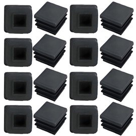 16 Pack Black Square Plastic End Caps 45x45mm - Heavy Duty PE Tube Furniture Plugs for 38-43mm Chairs & Table Legs | Durable Pipe Protection Covers
