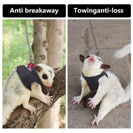 La La Pet® Adjustable Retractable Sugar Glider Harness and Leash Set Small Animal Harness and Leash Set Hamster Harness and Leash Set with Metal Chain for Outdoor Activities Red, M