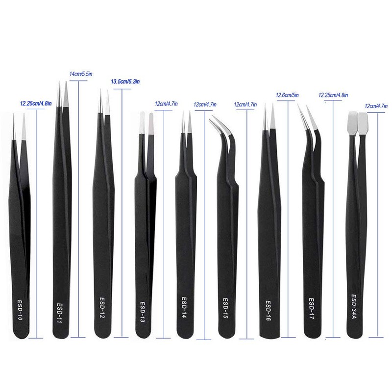 ESD Tweezers Set Precision Antistatic Stainless Steel Repair Tool Model