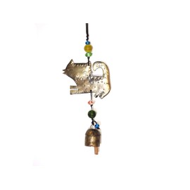Handcrafted Wind Noisemaker Windchime Ornament with Glass Beads and Nana Bell - Kitty Cat