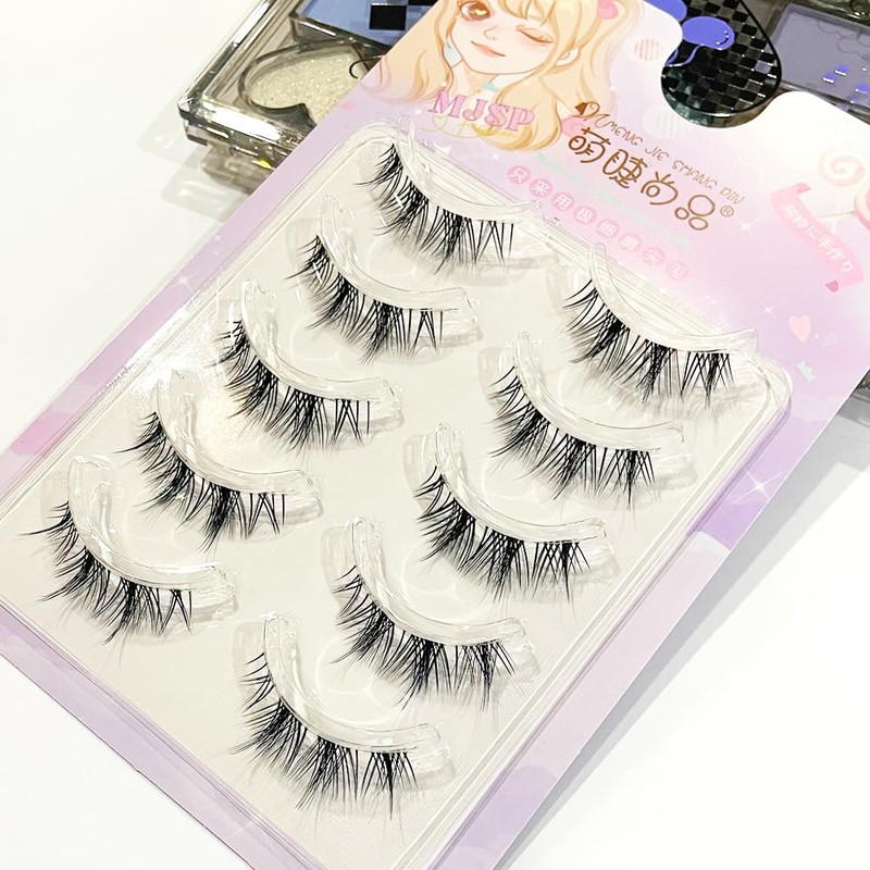 Natural False Eyelashes, 5 Pairs, Popular, Transparent Axis, Soft Core,