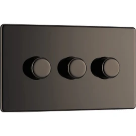 BG Electrical Screwless Flat Plate Triple Dimmer Intelligent Light Switch, Black Nickel, 2-Way