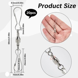SOFPLATE 1 Box 20Pcs Swivel Dual Clips Spinning Hanging Hooks 360 Degree Rotatable Stainless Steel Silver Windsock Spiral Tails Crystal Twisters for Hanging Wind Spinners Suncatcher Flags Party Supply