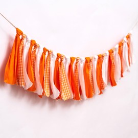 SOLUXIKA Orange and White Gingham Banner/Garland - Gingham Garland for Baby Shower,Wall Hanging, Nursery Decor,Peach Festival, Fall Harvest,Party Garland, Decorative Fabric Bunting,Photo Backdrop