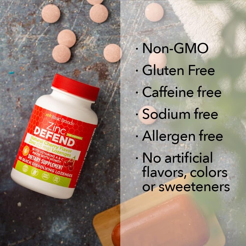 Basic Organics Natural Flavor Zinc Lozenges, Cherry, 100 Tablets