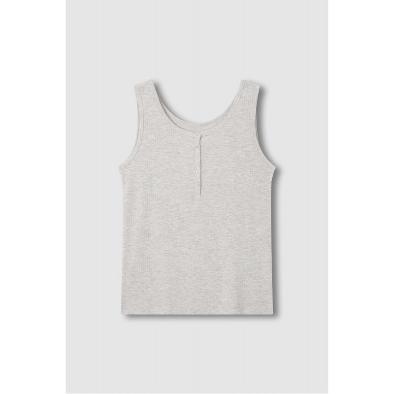 JAJU [JAJU] Women's Modal Ribbed Sleeveless Lounge T-shirt_Melange Oatmeal