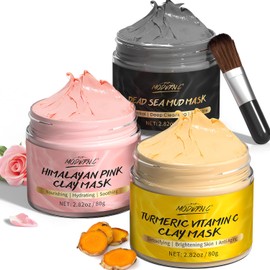 Clay Face Mask Set, Turmeric Vitamin C Clay Mask, Dead Sea Mud Mask, Himalayan Clay Mask, Clay Mask Kit for Reducing Blackheads, Acne, Deep Cleansing, Oil Control Face Mask, 240 g