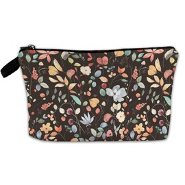 BOONEST Black Floral Flower Makeup Cosmetic Bag Aesthetic Pouch Organizer Small Compact Cute Travel Mini Portable Beauty Toiletry Make Up Brush Storage Purse Case Women Teenager Girl Waterproof Zipper
