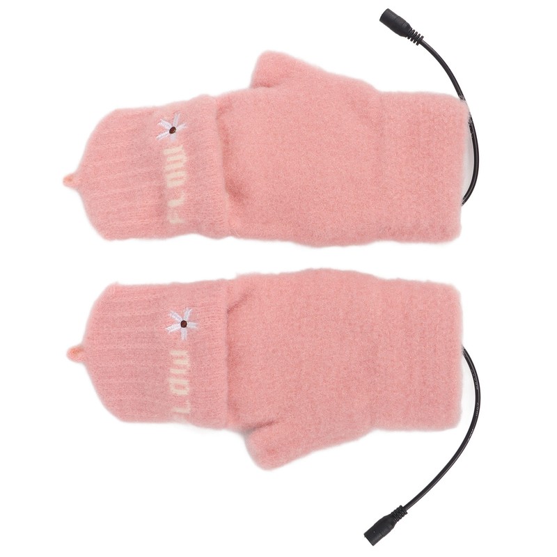 USB Heating Winter Gloves Cotton Knit Washable Women USB Fingerless
