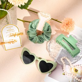 4 PCS Bridesmaid Proposal Gifts Bridesmaid Hair Clips Bridesmaid Scrunchies Bridesmaid Sunglasses Bridal Shower Gifts Silk Satin Soft Hair Accessories Bridesmaid Wedding Favor Women Girls(Green)