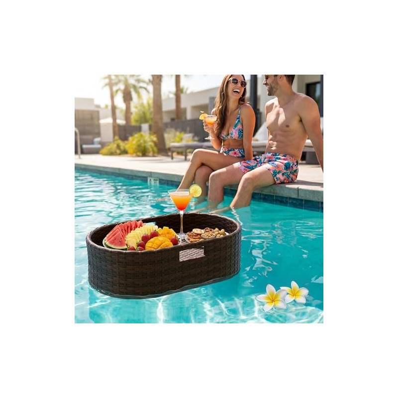Devoko Floating Pool Tray Large PE Rattan Pool Serving Bar,