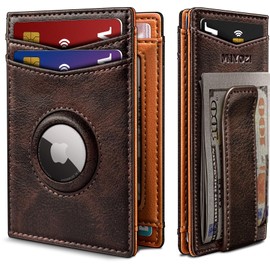 miyozi Airtag Wallet for Men- with Money Clip Gift Boxed, Magnetic Closure Slim Genuine Leather Front Pocket Wallet, 4.1"x 2.8", RFID Blocking