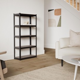 Autofather Shelving Unit for Garage and Sheds 5 Tier Metal Racking Shelf Unit Storage Shelves Unit Heavy Duty Strong Industrial Tall Large Black 70cm x 30cm x 150cm