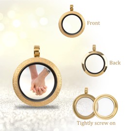 WANDIC Photo Charms, Set of 4 Gold Stainless Steel Round Memory Locket Pendant Bridal Wedding Bouquet Charms for Photo or Wedding, 25mm