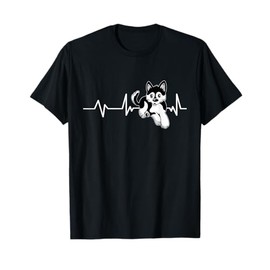 Funny Pomsky Merch Women Men Kids Pomsky Heartbeat Heartrate EKG Design T-Shirt