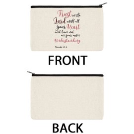 WIRESTER Set Of 2 Canvas Zipper Makeup Bag, Cosmetic Pouch, Organizer Case for Women Girl, Multi-Purpose Travel Cosmetic Bag - Christian Proverbs 3:5-6, Christian Romans 12:12