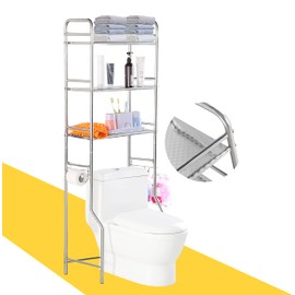 susunnus Over The Toilet Storage 3 Tier S,Bathroom Shelves Over Toilet,Freestanding Space Saver with Toilet Paper Holder,Stainless Steel,Pragmatic, Sturdy,Waterproof,Silver