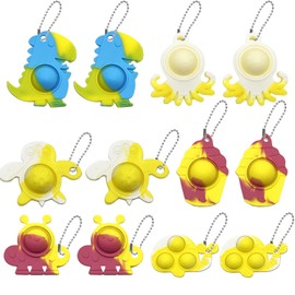 Steemjoey 12Pcs Pop Keyring It Fidget Toys Pack Party Bag Fillers, Dinosaur Poppet Keyring Christmas Eve Box Stocking Fillers Birthday Party Favour Gifts Sensory Toys for Kids Adults (Color Random)