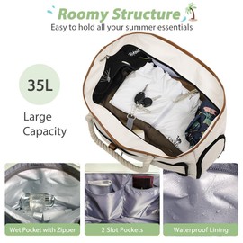 Reiseresa Extra Large Beach Bags for Women, Foldable Beach Tote Bag with Zipper Sandproof Waterproof Beach Tote Pool Bag for Beach Travel Swimming Gym (Beige)